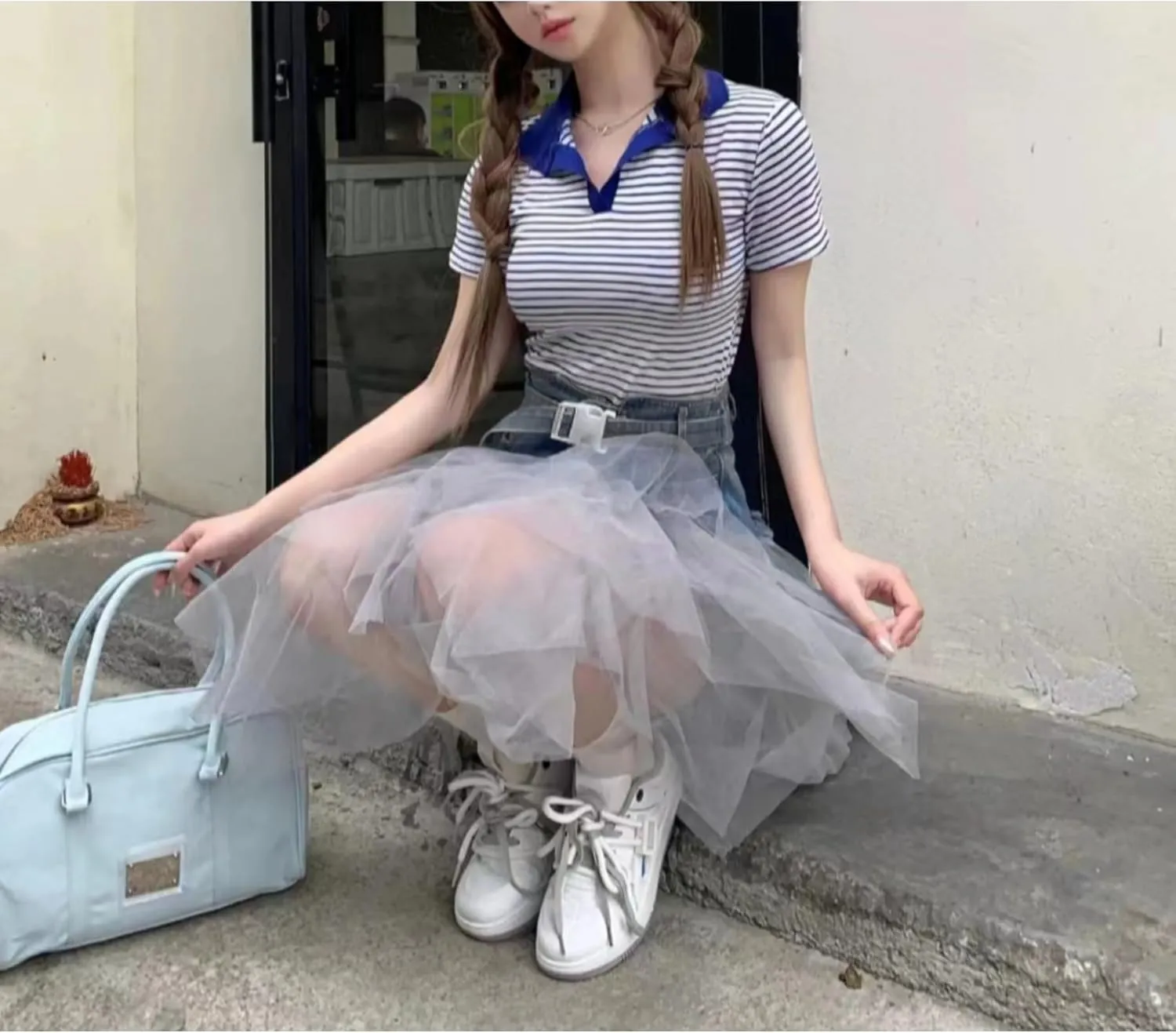 Patchwork Denim Skirt with Belt - Y2K Trendy Mini Skirt