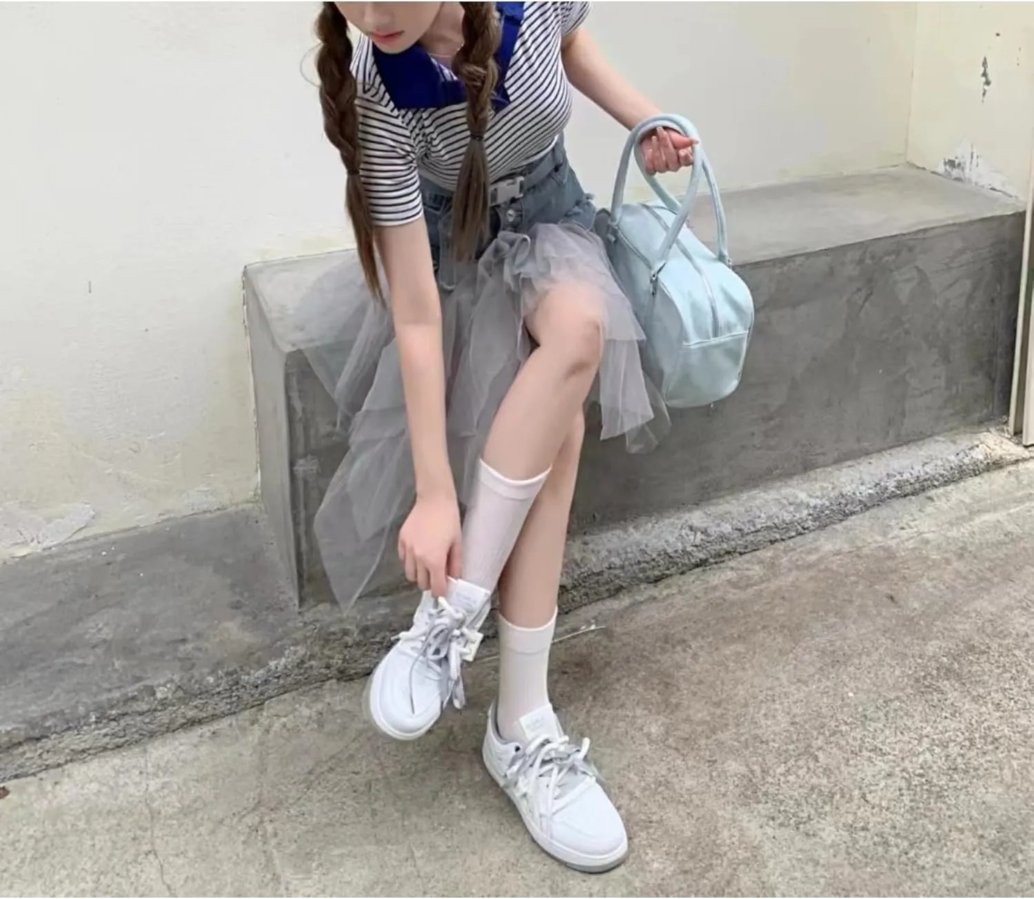 Patchwork Denim Skirt with Belt - Y2K Trendy Mini Skirt