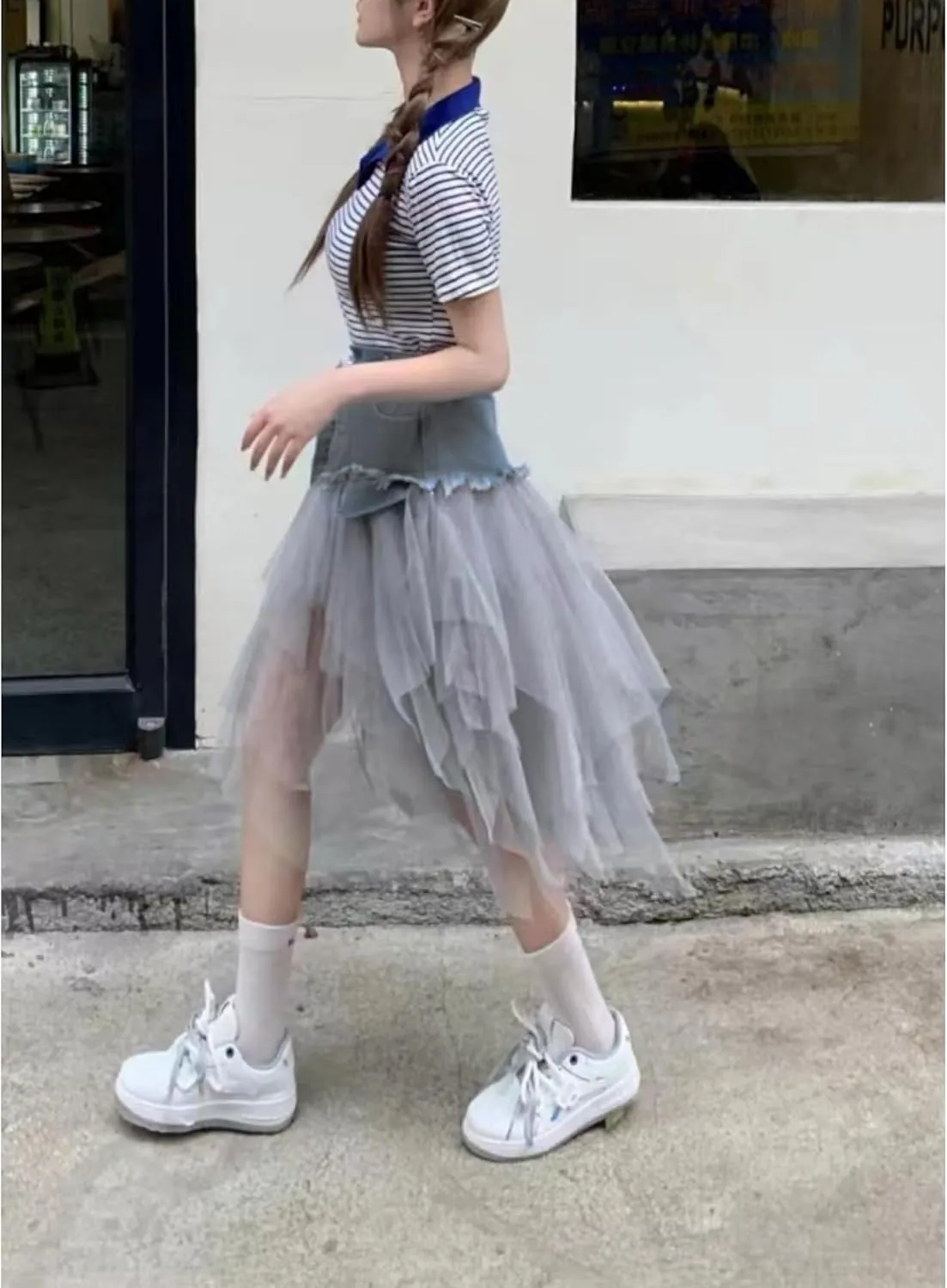 Patchwork Denim Skirt with Belt - Y2K Trendy Mini Skirt