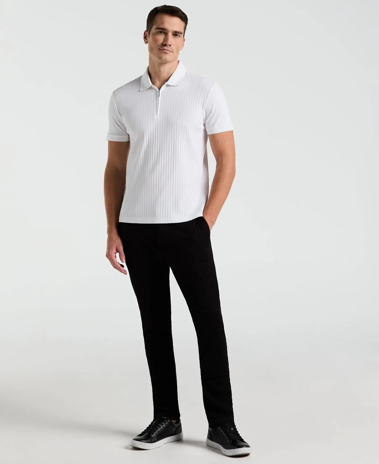 Perry Ellis Men's Quarter Zip Ribbed Polo