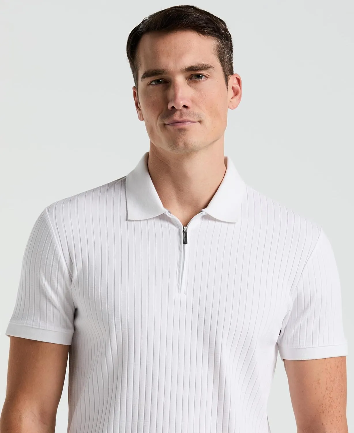 Perry Ellis Men's Quarter Zip Ribbed Polo