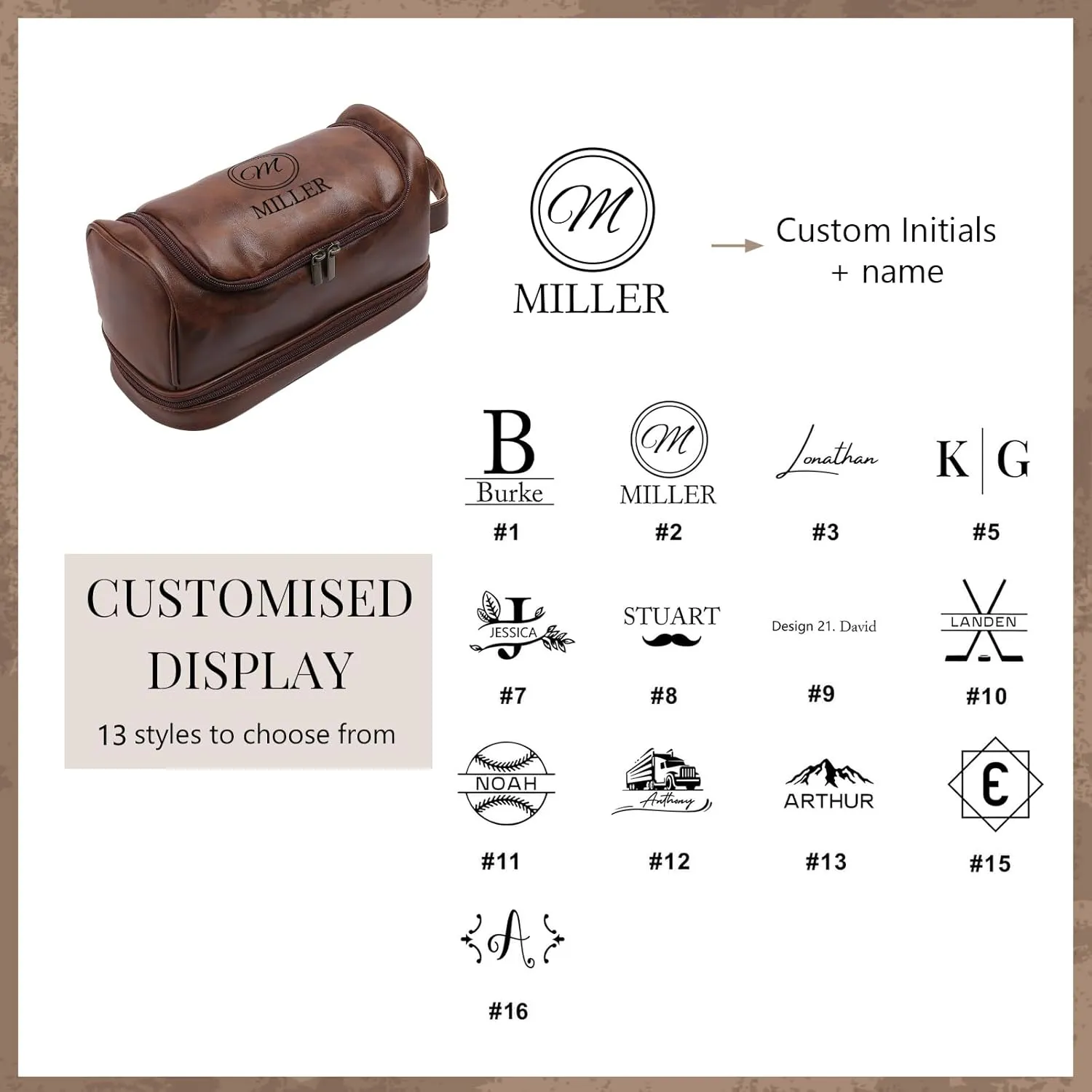 Personalized Toiletry Bag for Men - Custom Name or Initials Leather Dopp Kit,Hanging Toiletry Bag for Men Gift for Birthday, Christmas, or Fathers Day