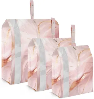 Pink Gold Marble Packing Cubes Set of 3, Lightweight Travel Luggage Organizers Foldable Bags for Easy Packing and Organization