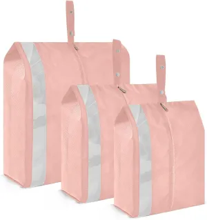 Plain Pink Solid Color Packing Cubes Set of 3, Lightweight Travel Luggage Organizers Foldable Bags for Easy Packing and Organization