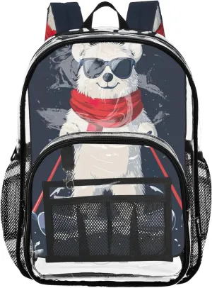 Playful Polar Bear Skiing Navy Backpack Kids, Clear Plastic Bag, Kid Backpack, Clear Backpacks for School