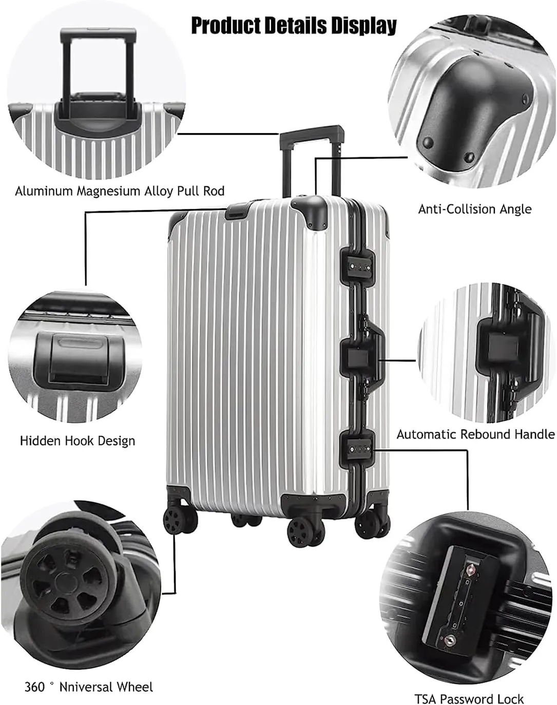 Portable Luggage Suitcases with Wheels Carry On Luggage Suitcase Zipperless Aluminum Frame Luggage Large Capacity Hardshell Suitcase Exquisite (Blue 24)