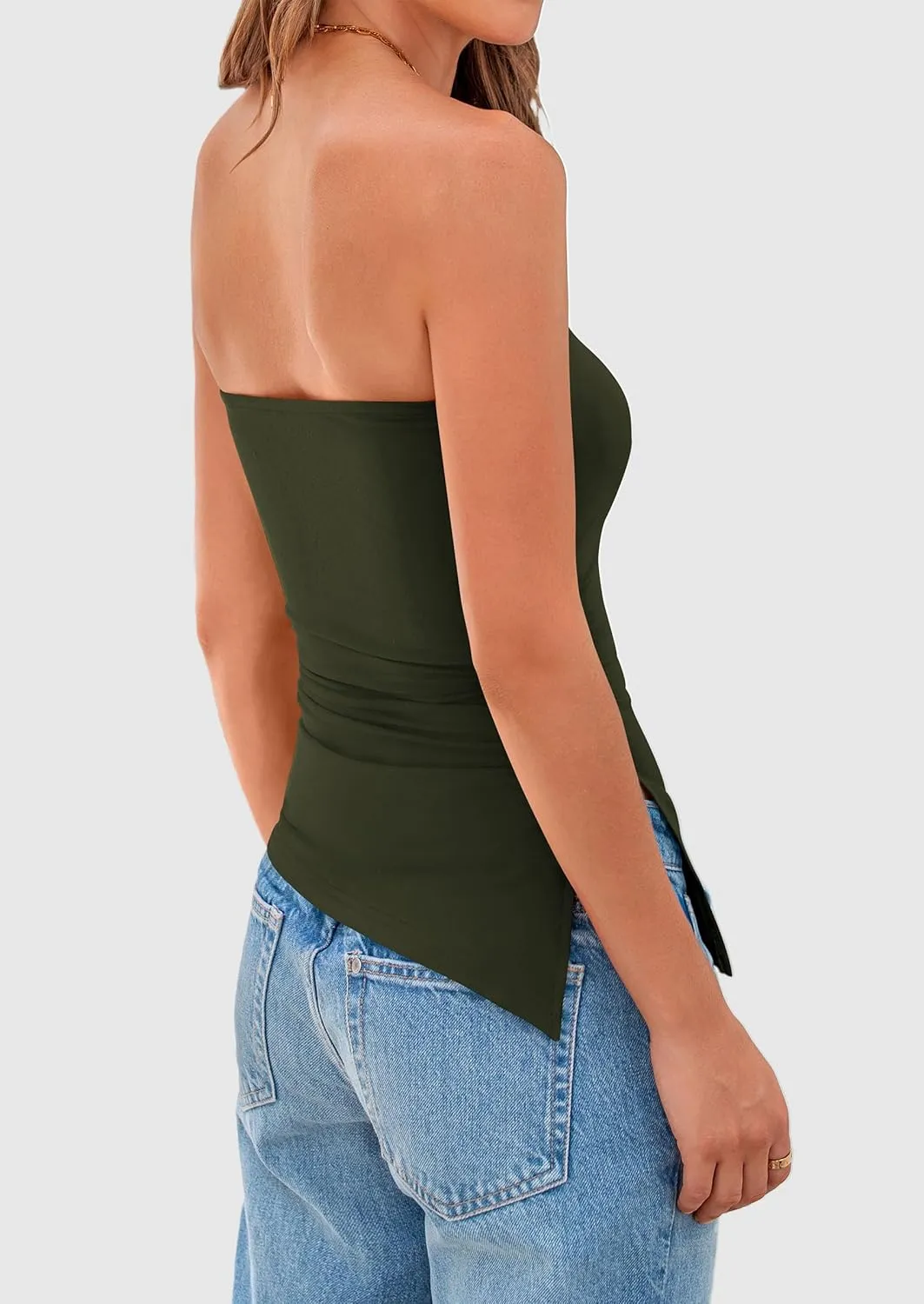 PRETTYGARDEN Womens Summer Tube Tops 2025 Trendy Strapless Ruched Going Out Tops Outfits Asymmetrical Bandeau Shirts