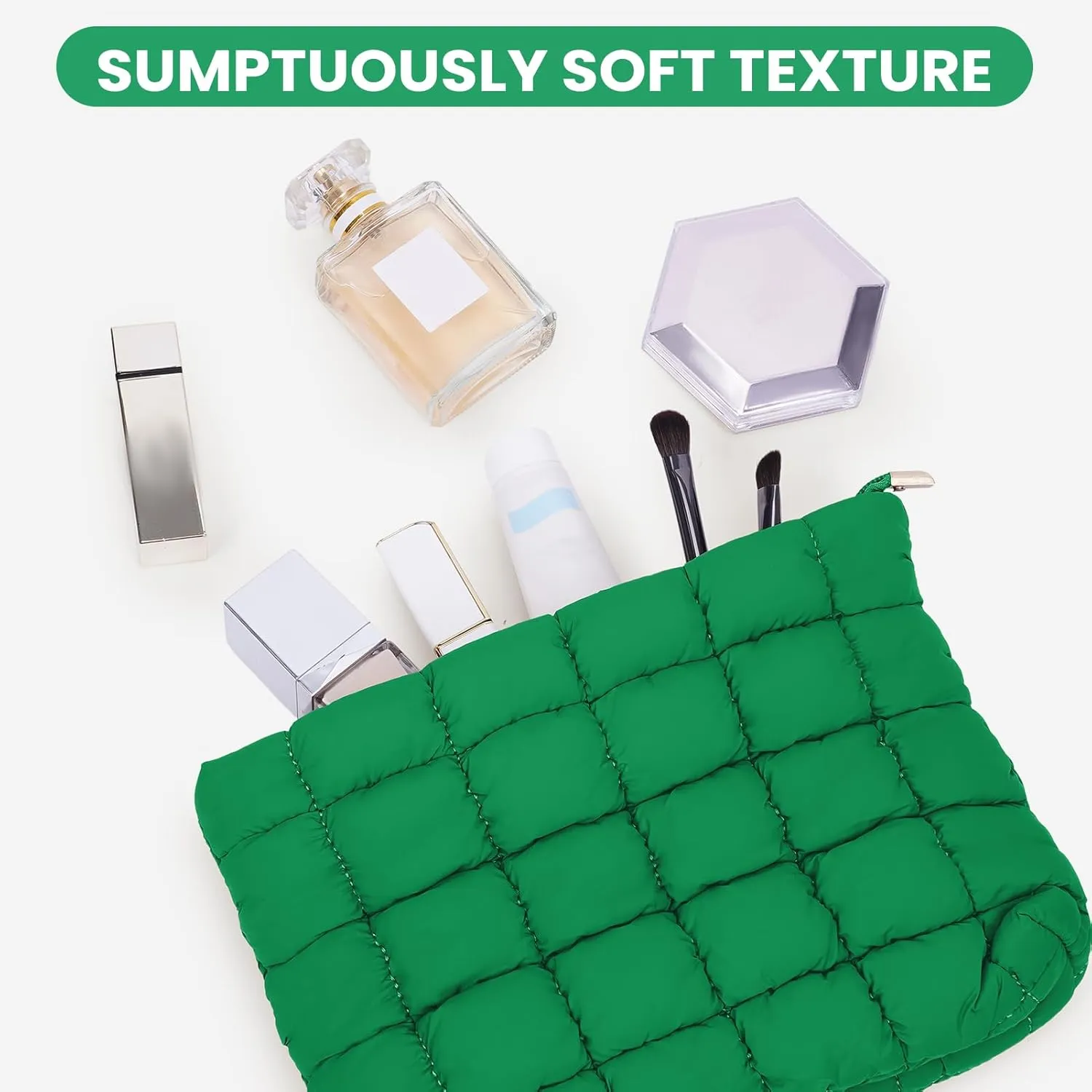 Puffy Quilted Makeup Bag Cosmetic Bags Travel Cute Puffer Solid Toiletry Organizer Pouch Storage Clutch for Women