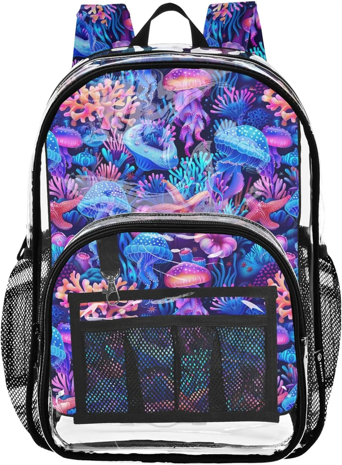 Purple Blue Coral Reefs Jellyfish School Backpacks for Girls, Transparent Plastic Bag, Clear Backpack for Girls, Little Girl Backpack