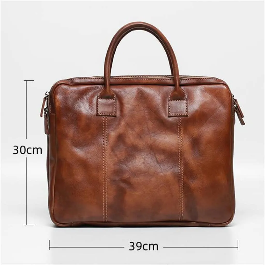 Retro Men's Handbag Briefcase Shoulder Crossbody Backpack Cowhide Multi Compartment Business Computer Bag(D)