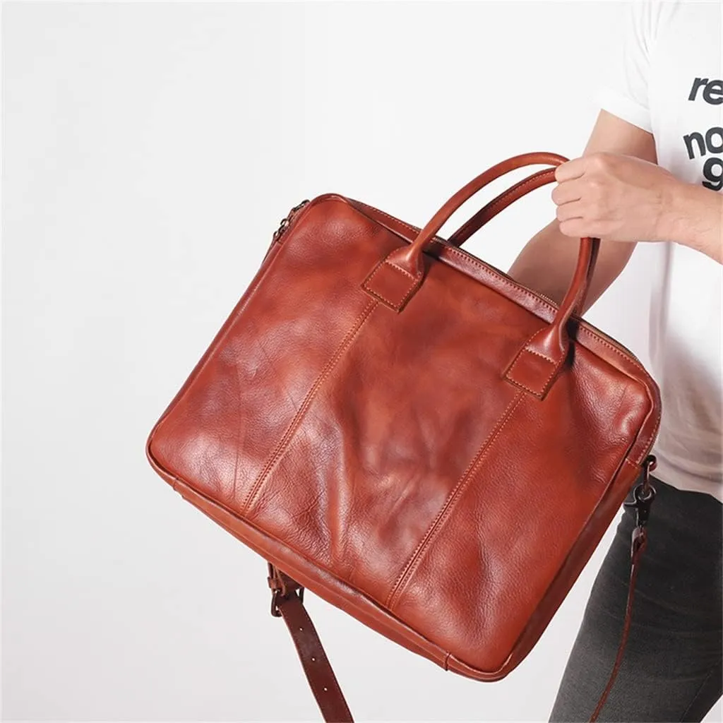 Retro Men's Handbag Briefcase Shoulder Crossbody Backpack Cowhide Multi Compartment Business Computer Bag(D)