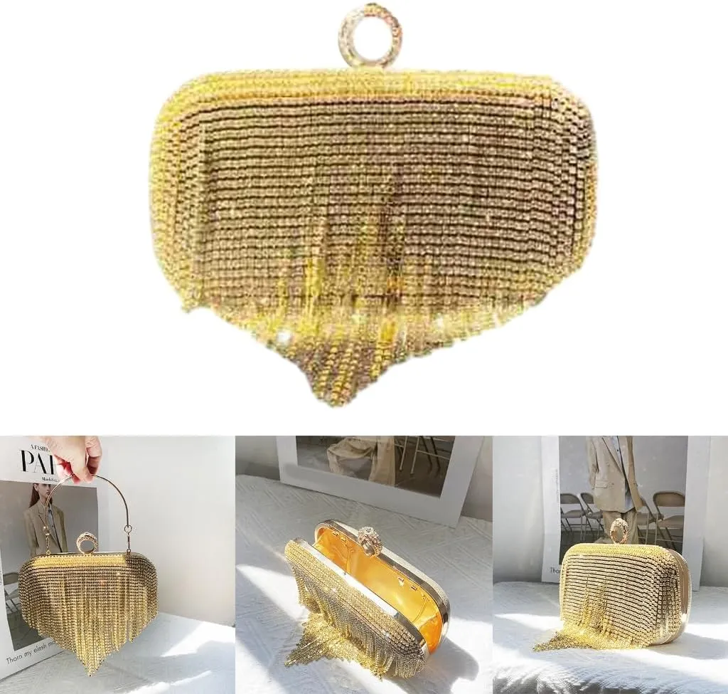 RhinestoneTassel Evening Bag Party Wedding Clutches Lady Handbag for Women Girl Cocktail Crossbody Shoulder Bag