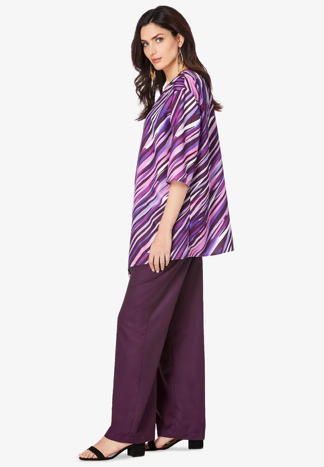 Roaman's Women's Plus Size Three Piece Pant Suit