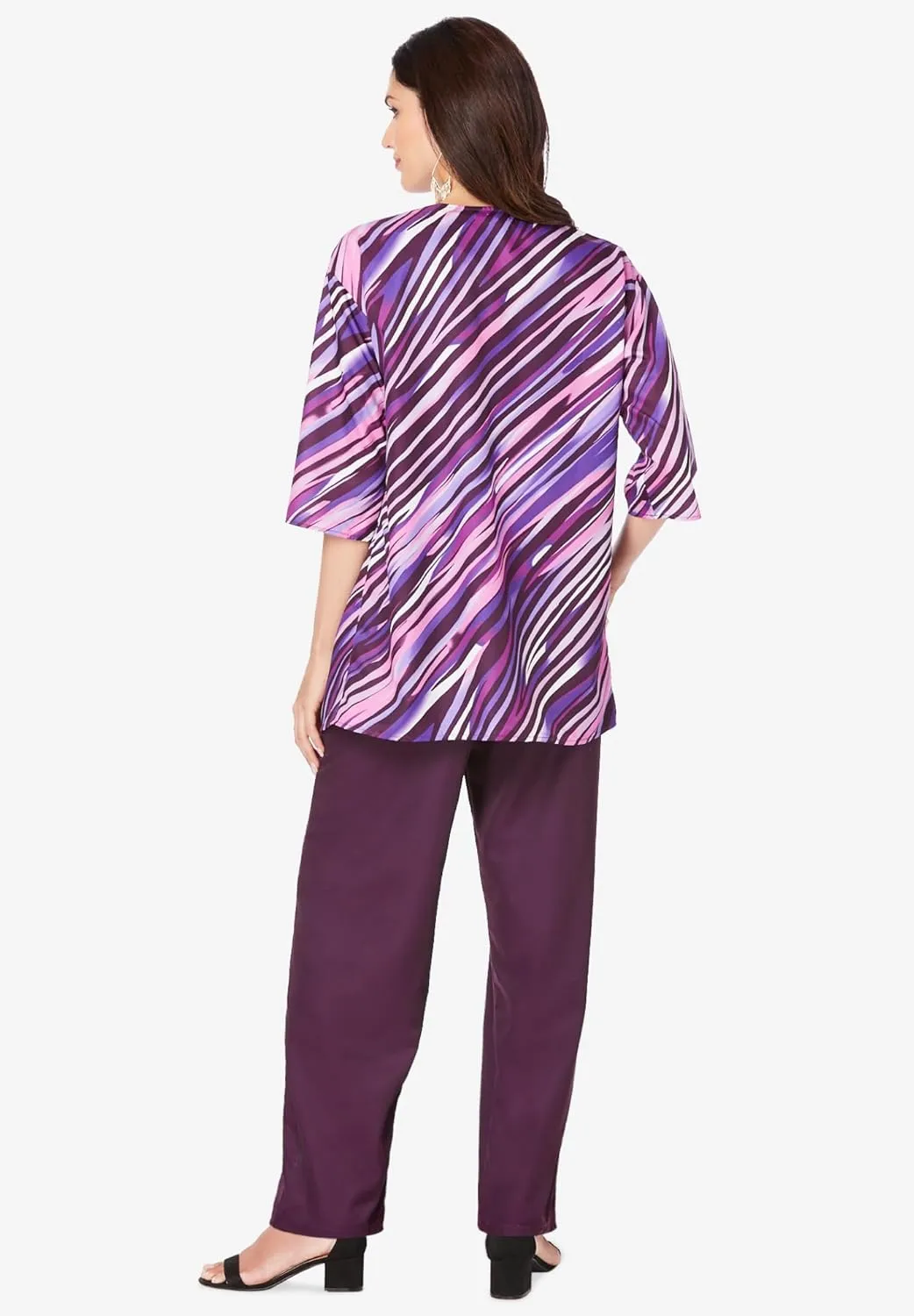 Roaman's Women's Plus Size Three Piece Pant Suit