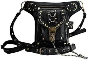 Rock Leather & Vintage Gothic Retro Steampunk Handbag Victorian Style Shoulder Waist Bag Black, Medium