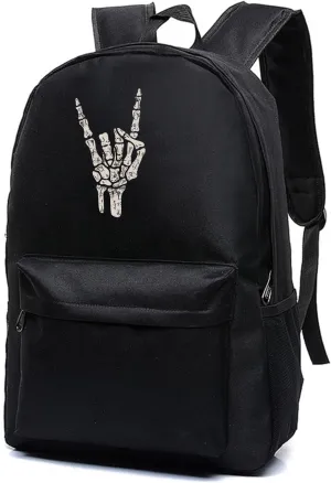 Rock N Roll Skeleton Hand Unisex Classic Canvas Backpack for School Bookbag Laptop Bag (Black12)