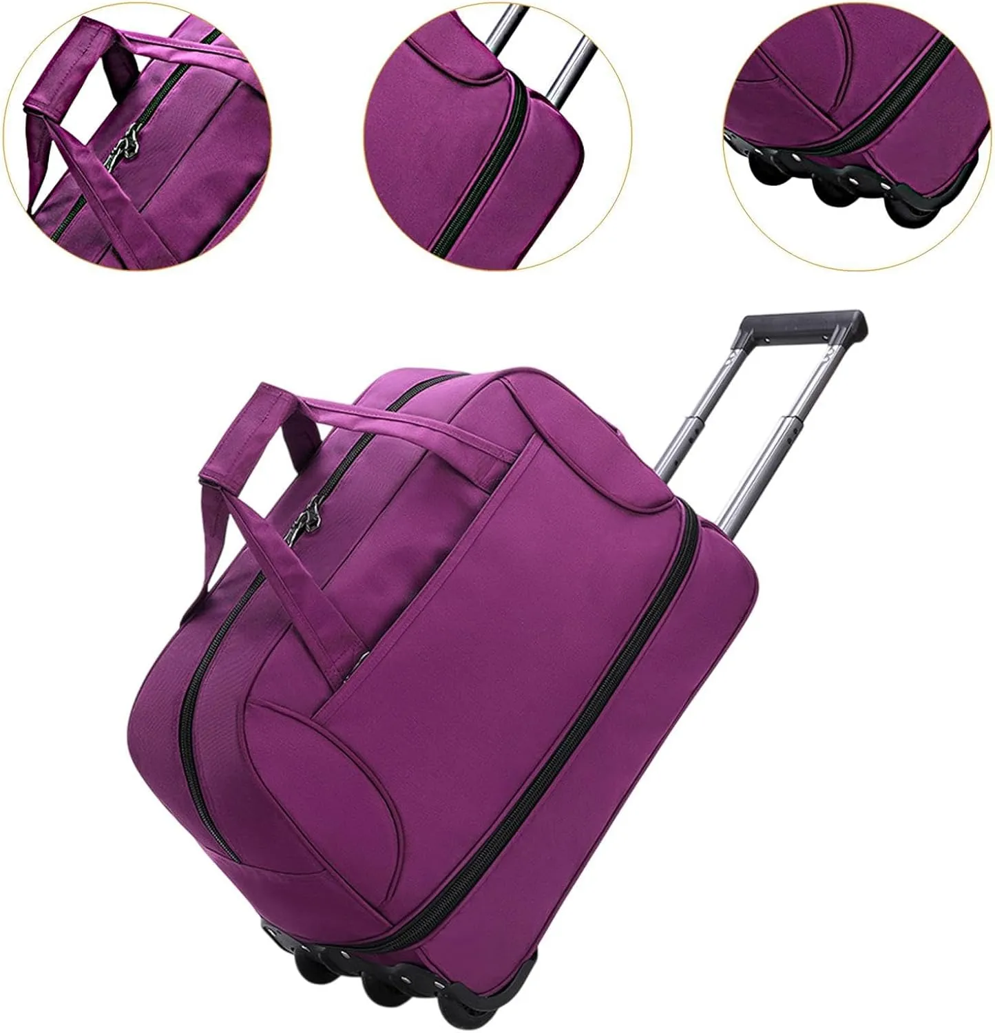 Rolling Duffel Bag with Wheels Travel Bag for Picnic Beach Sports Business Trip, Violet