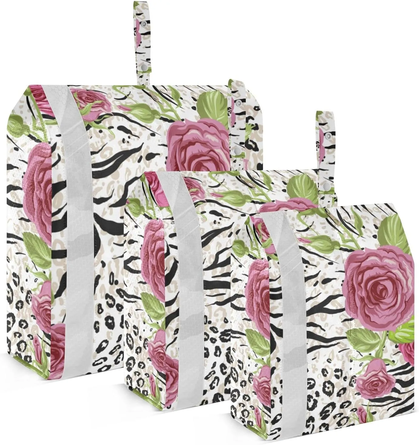 Rose Leopard Print Packing Cubes Set of 3, Lightweight Travel Luggage Organizers Foldable Bags for Easy Packing and Organization