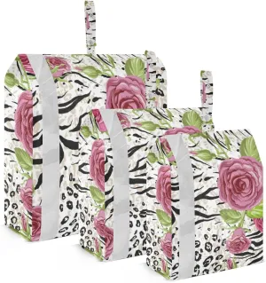 Rose Leopard Print Packing Cubes Set of 3, Lightweight Travel Luggage Organizers Foldable Bags for Easy Packing and Organization