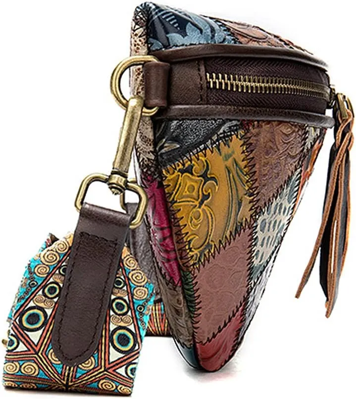 ROUROU Fashion Waist Packs for Women Genuine Leather Fanny Packs Patchwork Chest Bag Retro Shoulder Bag Crossbody Bag Purse