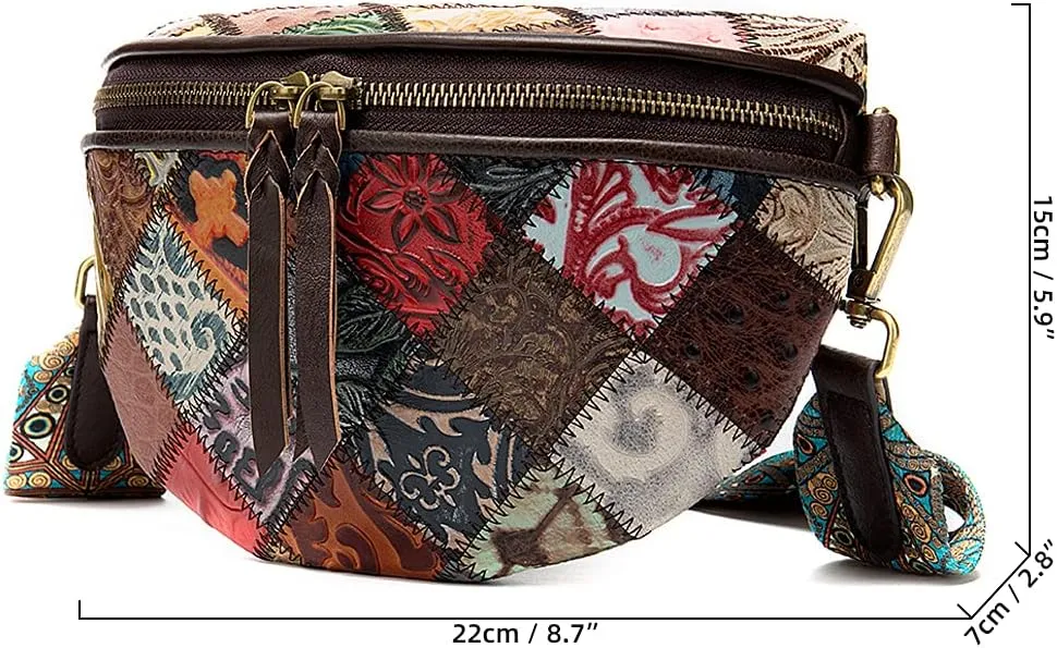 ROUROU Fashion Waist Packs for Women Genuine Leather Fanny Packs Patchwork Chest Bag Retro Shoulder Bag Crossbody Bag Purse