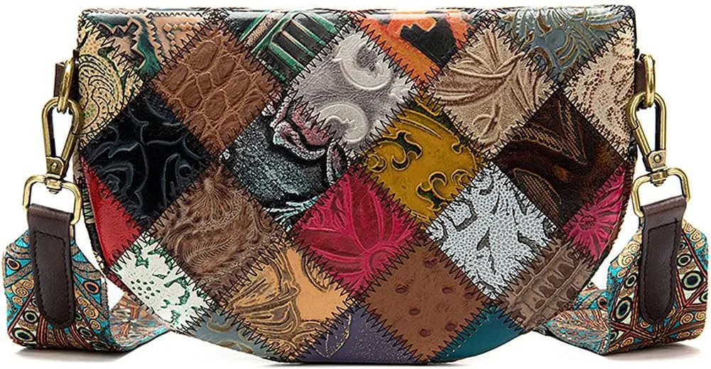 ROUROU Fashion Waist Packs for Women Genuine Leather Fanny Packs Patchwork Chest Bag Retro Shoulder Bag Crossbody Bag Purse