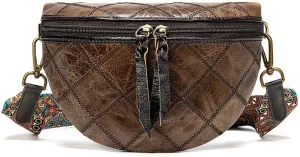 ROUROU Fashion Waist Packs for Women Genuine Leather Fanny Packs Patchwork Chest Bag Retro Shoulder Bag Crossbody Bag Purse