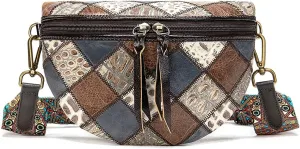 ROUROU Fashion Waist Packs for Women Genuine Leather Fanny Packs Patchwork Chest Bag Retro Shoulder Bag Crossbody Bag Purse
