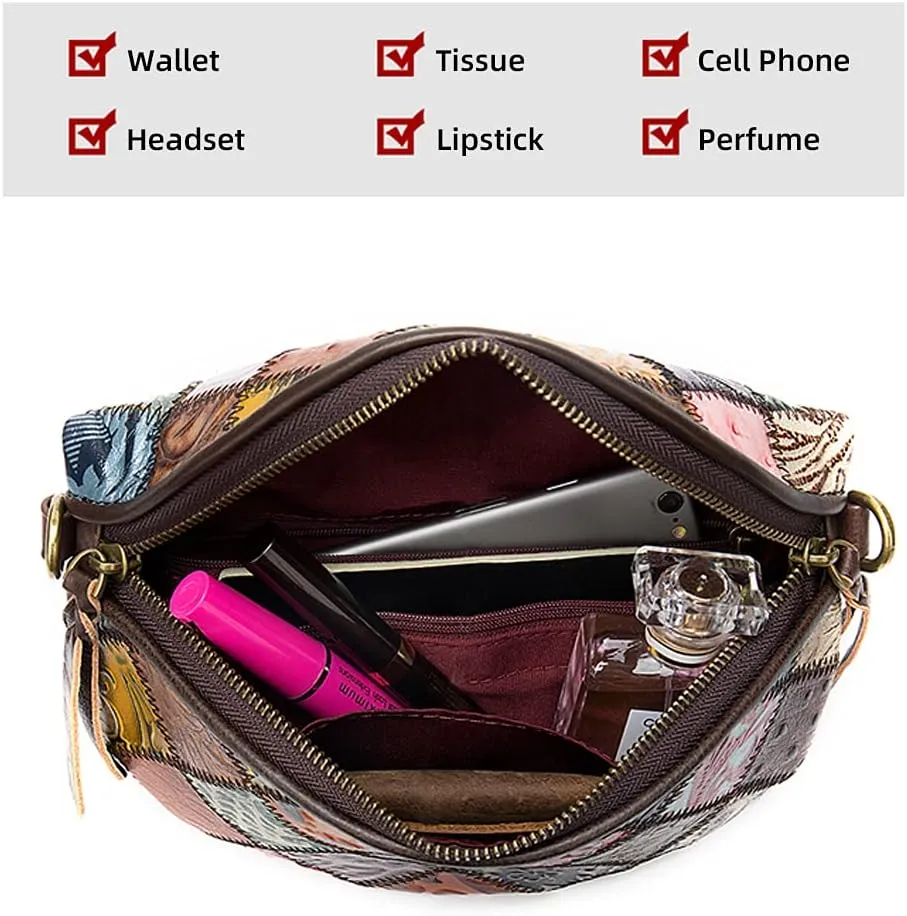 ROUROU Fashion Waist Packs for Women Genuine Leather Fanny Packs Patchwork Chest Bag Retro Shoulder Bag Crossbody Bag Purse