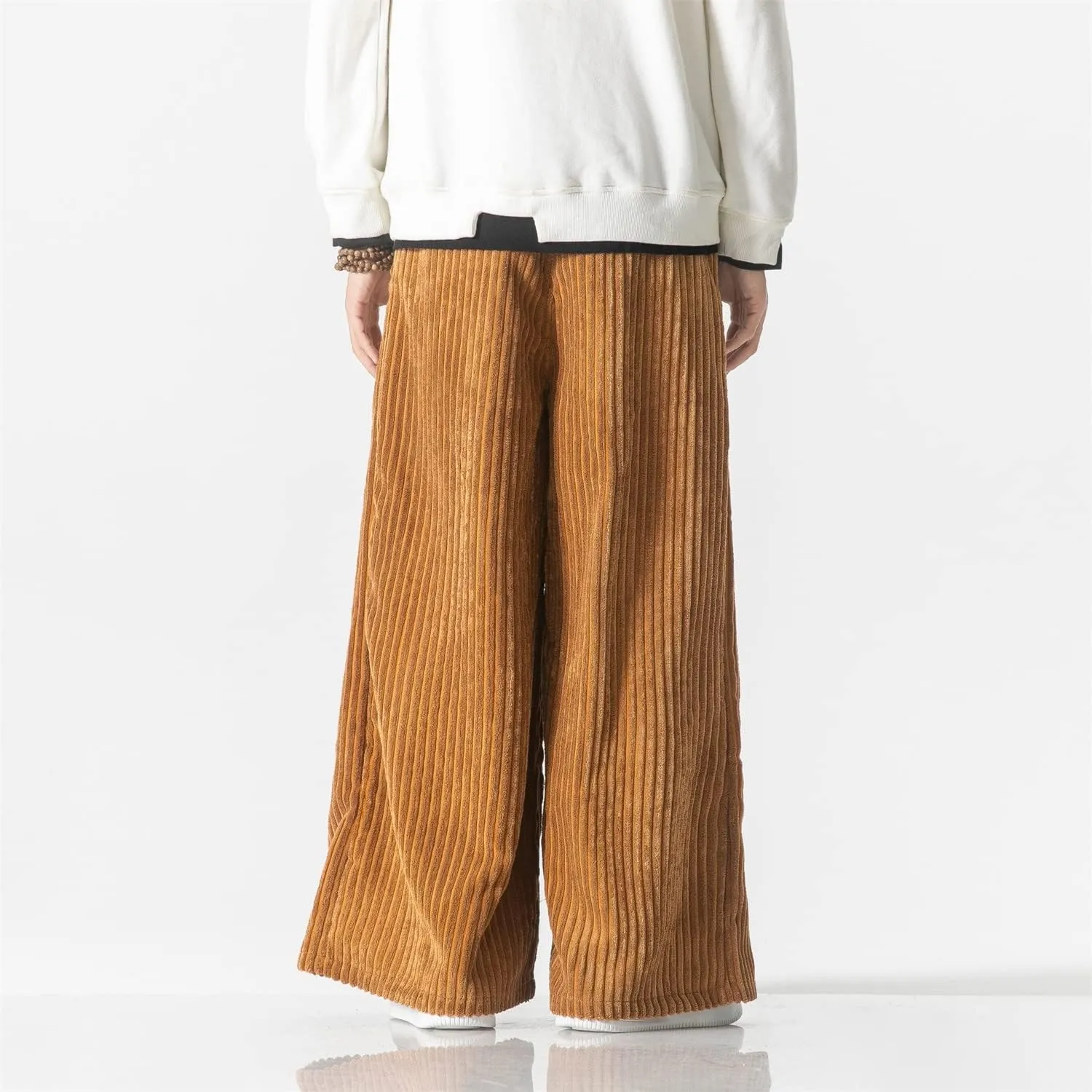 Seidarise Men's Corduroy Pants Straight Baggy Wide Leg Stretch Elastic Waist Drawstring Relaxed Fit Trousers Pant