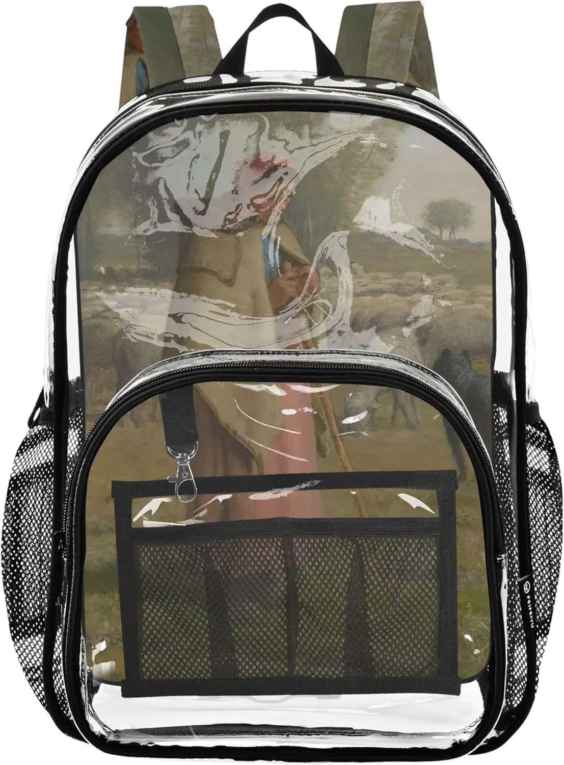 Shepherdess Francois Millet Prints Clear Bag for Women Travel Boys Backpacks for Girls Pvc School Plastic Bookbag