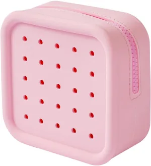 Silicone Makeup Bag with Holes, Small Waterproof Travel Cosmetic Bag, Stylish Travel Toiletry Pouch, Multi-Purpose with Holes Pouch Perfect for Sports, Beach, Pool(01Pink)