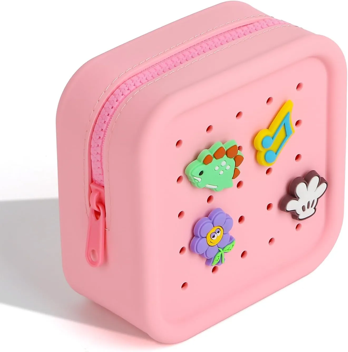 Silicone Makeup Bag with Holes, Small Waterproof Travel Cosmetic Bag, Stylish Travel Toiletry Pouch, Multi-Purpose with Holes Pouch Perfect for Sports, Beach, Pool(01Pink)