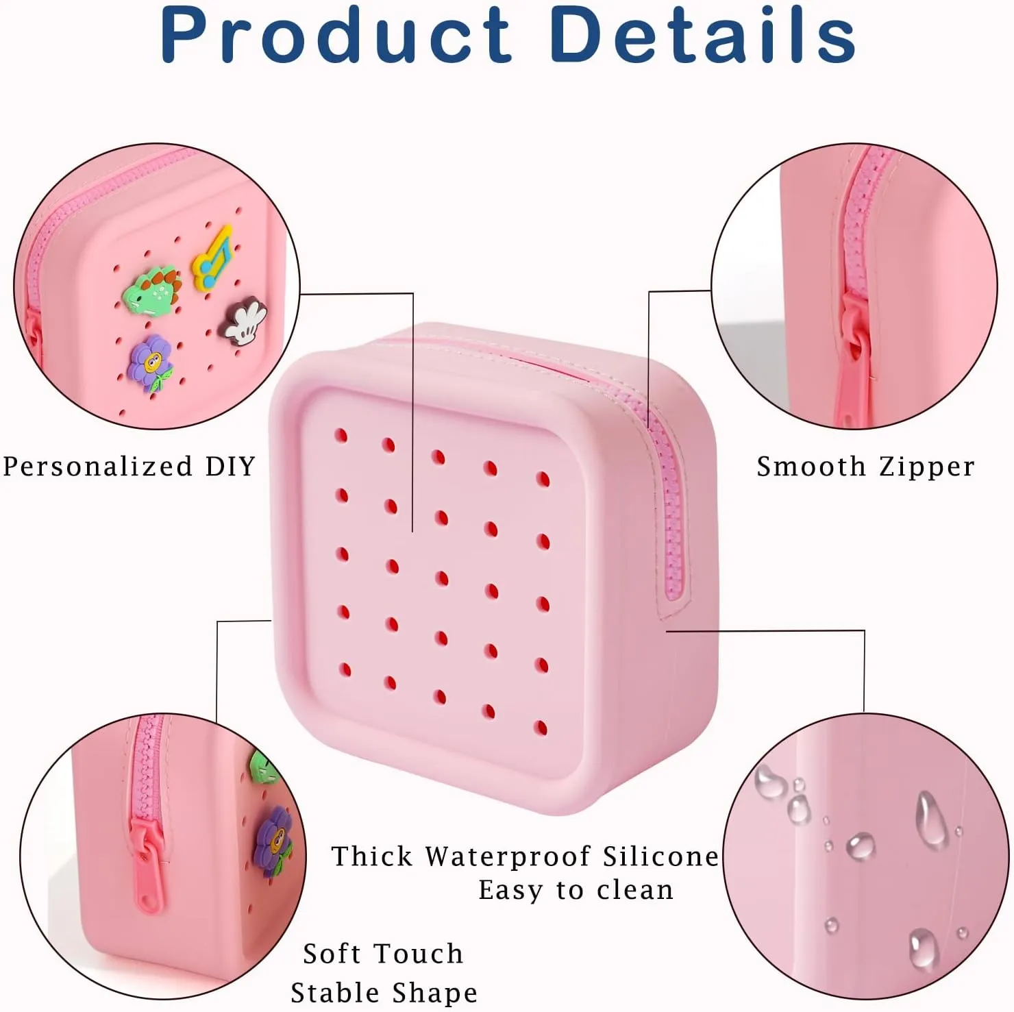 Silicone Makeup Bag with Holes, Small Waterproof Travel Cosmetic Bag, Stylish Travel Toiletry Pouch, Multi-Purpose with Holes Pouch Perfect for Sports, Beach, Pool(01Pink)