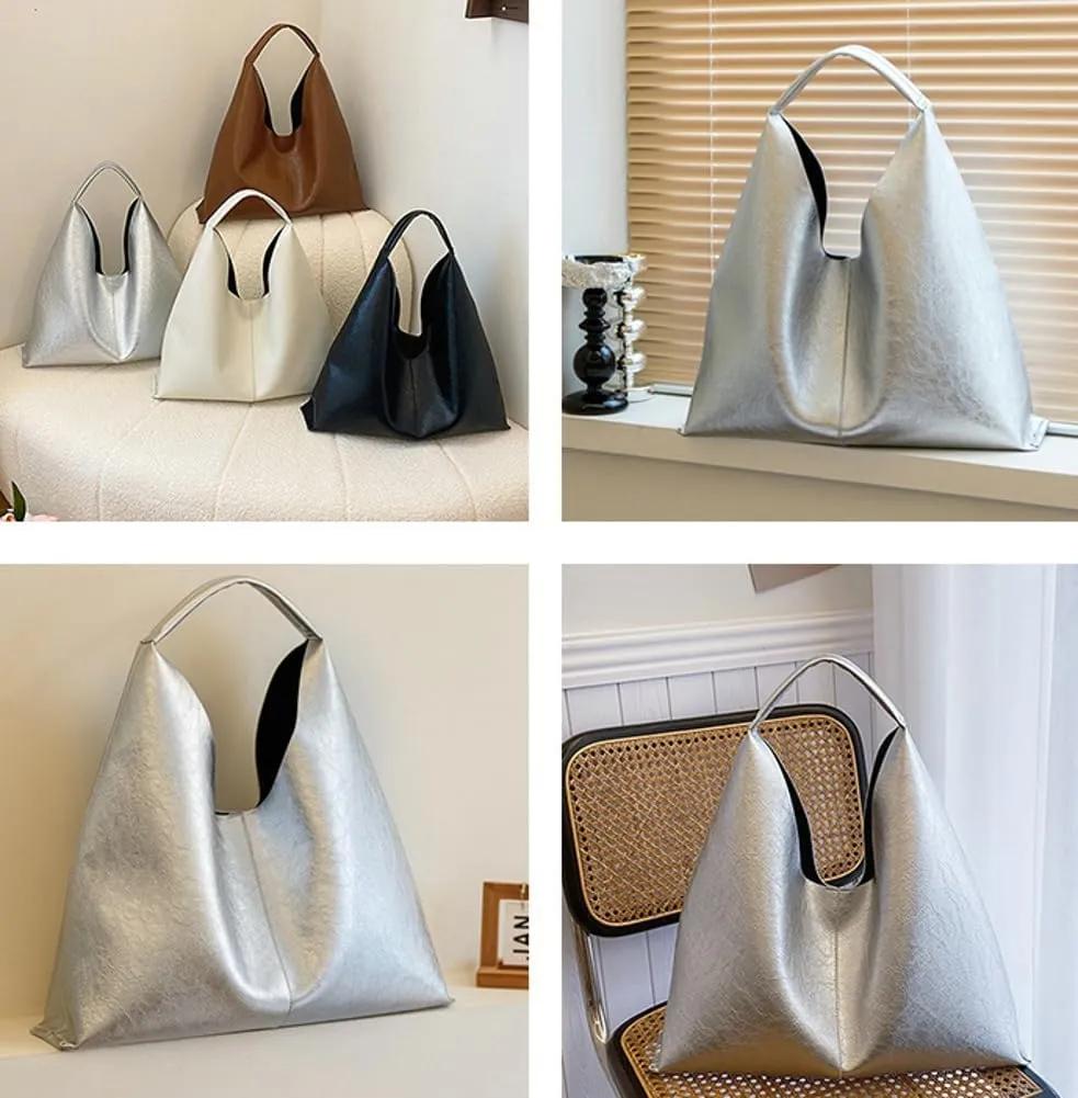 Silver Hobo Bags Women Large Shoulder Bag Cute Solid Purses Satchels Bag College Work Travel Tote Handbag 2024