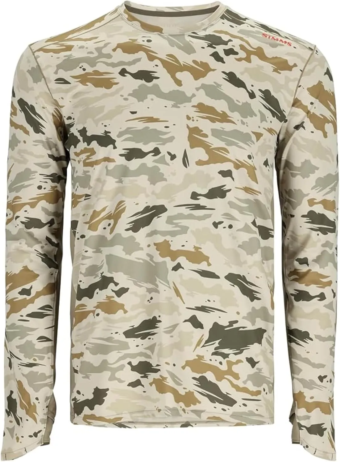 Simms SolarFlex Crewneck Long Sleeve Fishing Shirt for Men: UPF 50  Sun Protection, Quick-Dry, Odor-Resistant (Ghost Camo Stone/Stone, Medium)