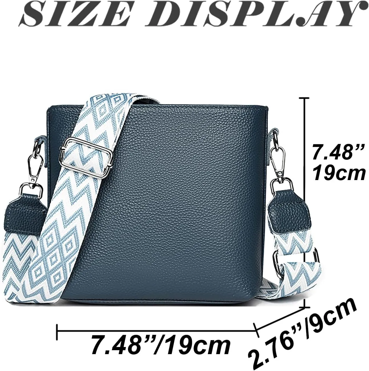 Simple Fashion Bucket Handbag For Women Real Genuine Leather Crossbody Shoulder Bags With Geometric Pattern Strap