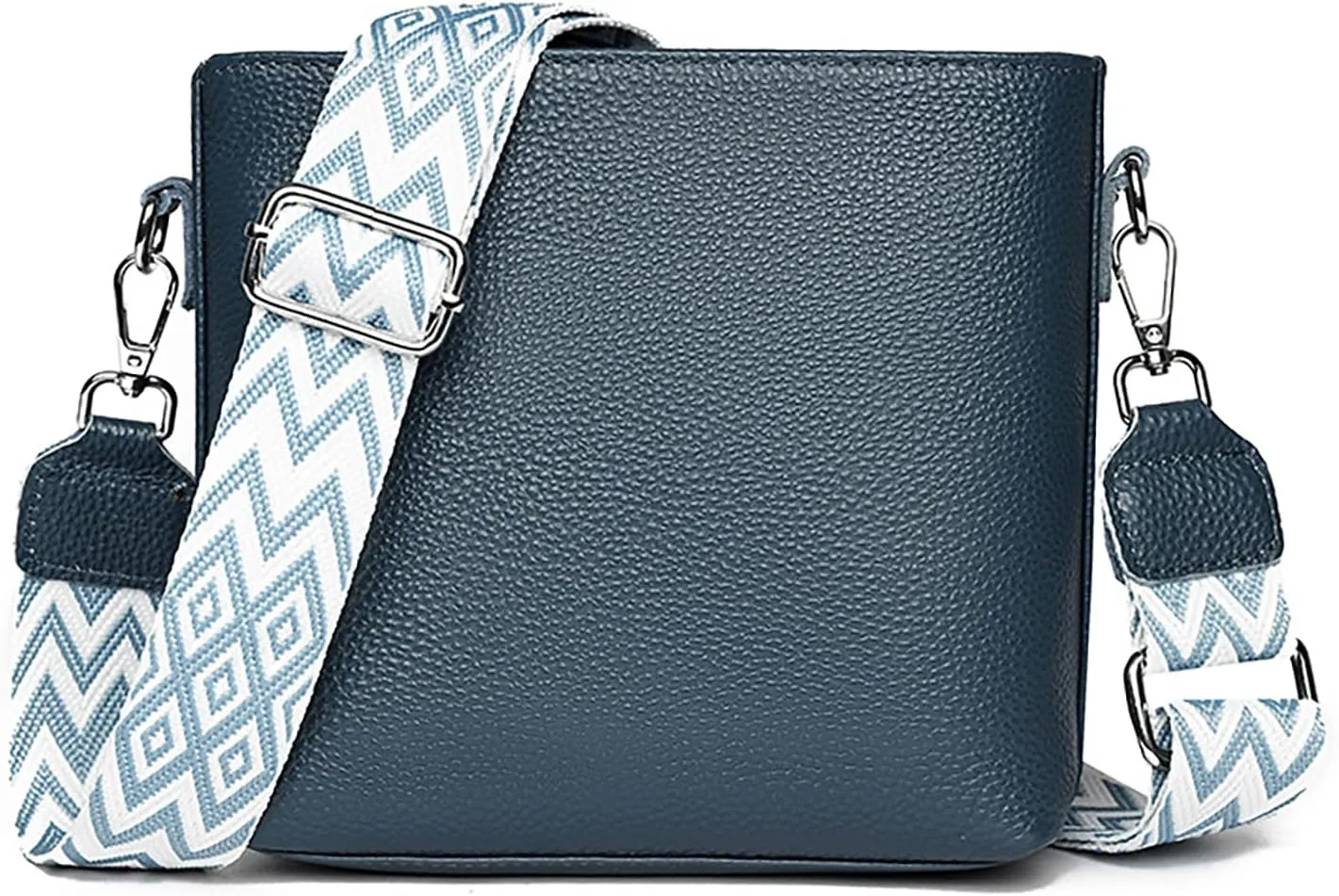 Simple Fashion Bucket Handbag For Women Real Genuine Leather Crossbody Shoulder Bags With Geometric Pattern Strap