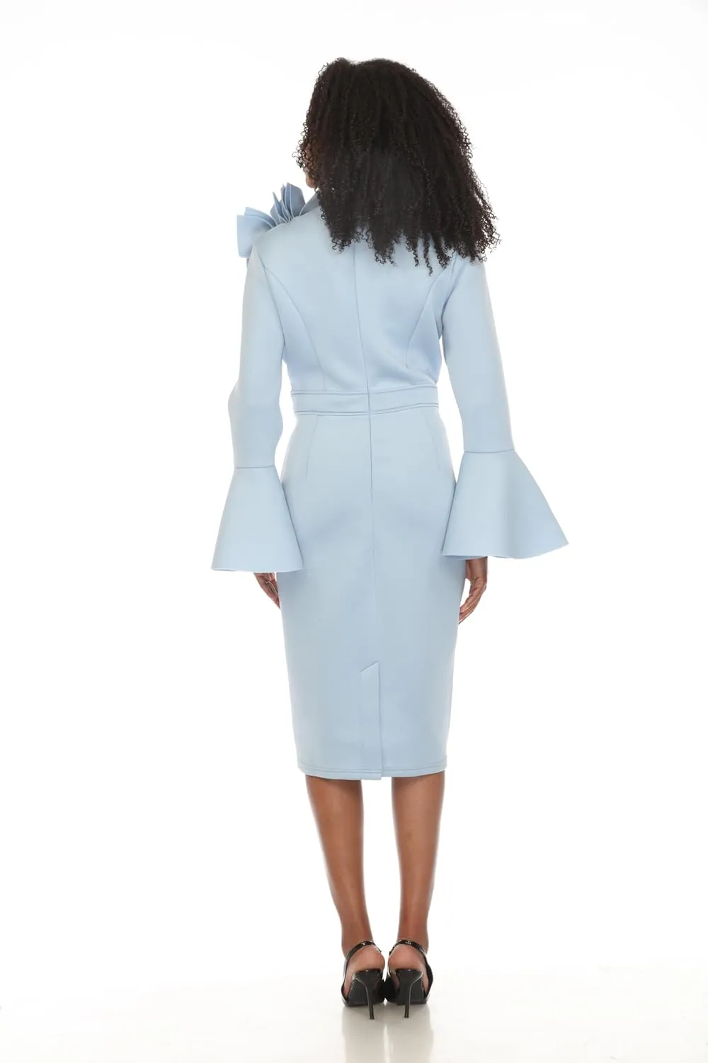 SIMPLY COUTURE Women's Solid Formal Midi Calf Length Relaxed Fit Bell Sleeve Floral Dress