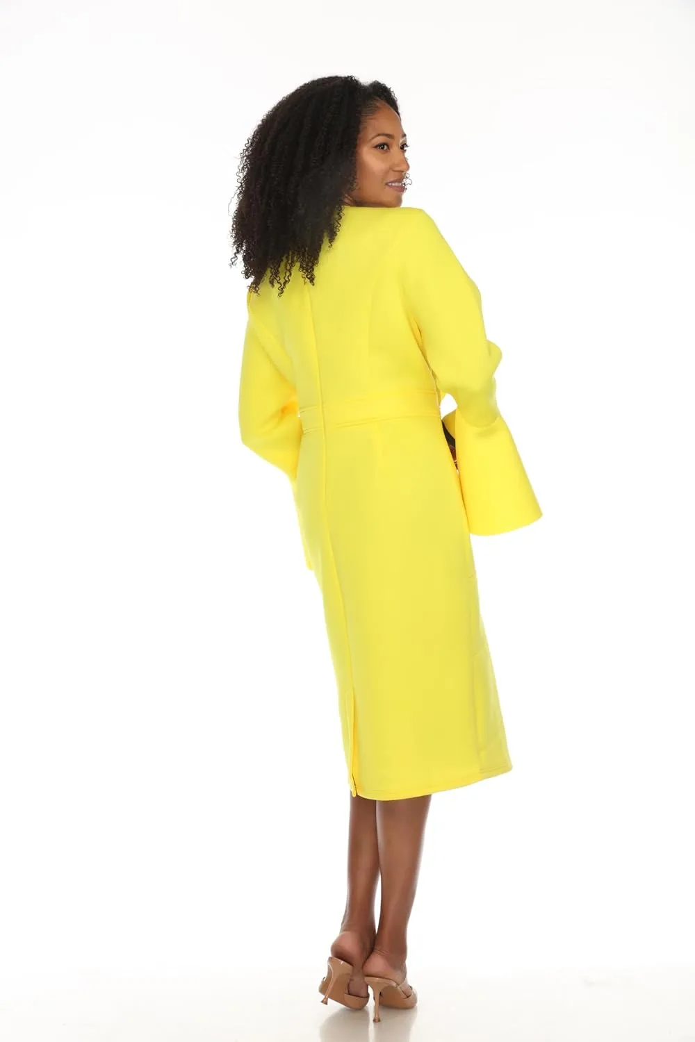 SIMPLY COUTURE Women's Solid Formal Midi Calf Length Relaxed Fit Bell Sleeve Floral Dress