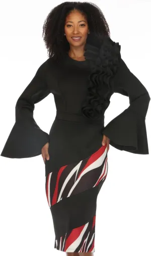 SIMPLY COUTURE Women's Solid Formal Midi Calf Length Relaxed Fit Bell Sleeve Floral Dress