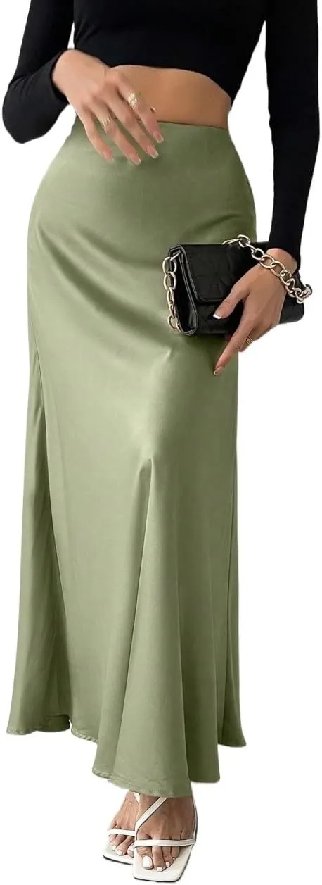 Skirts for Women Trendy Summer 2025 Regular Fit Solid Color Midi Pleated Skirt