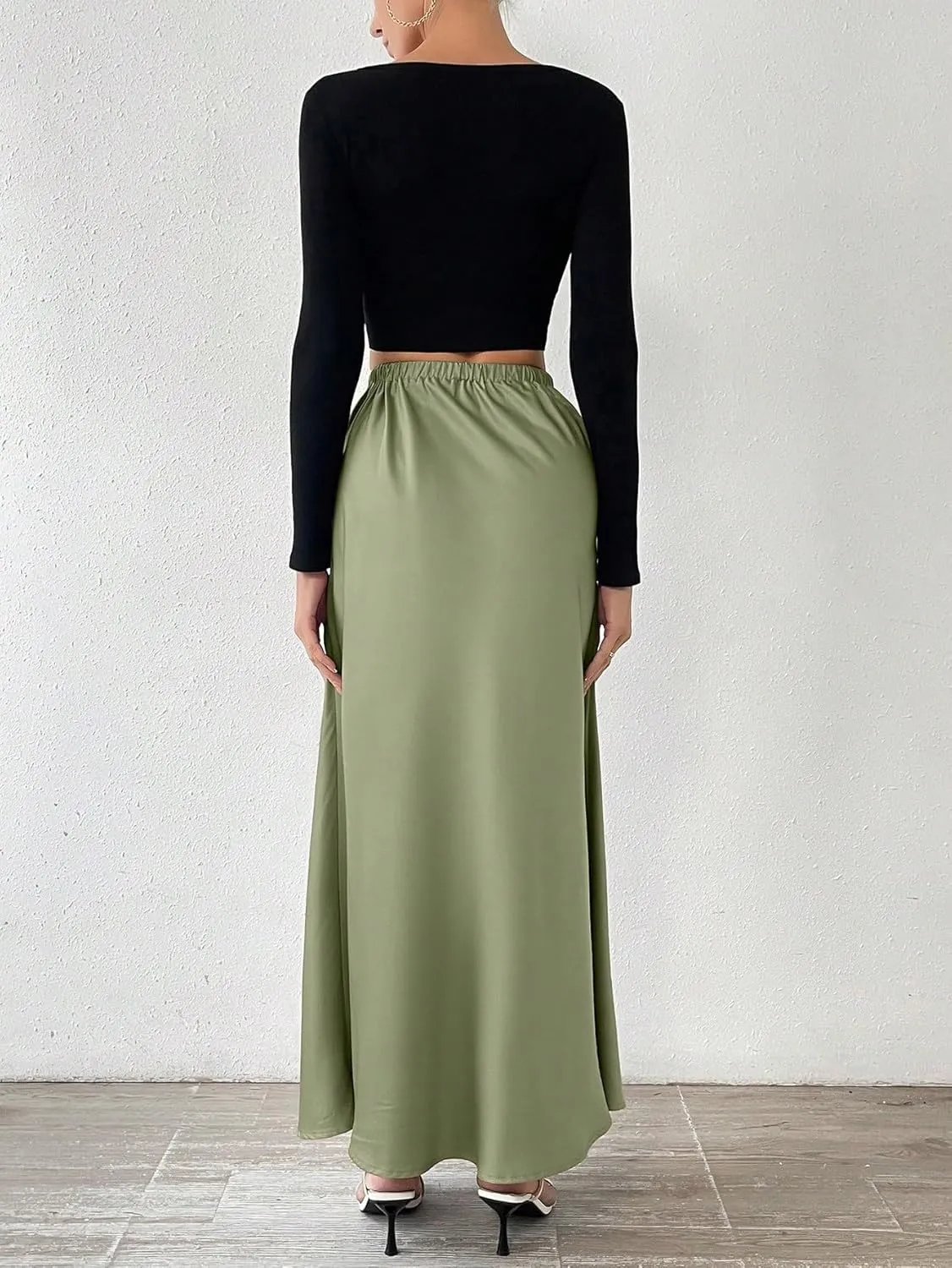 Skirts for Women Trendy Summer 2025 Regular Fit Solid Color Midi Pleated Skirt