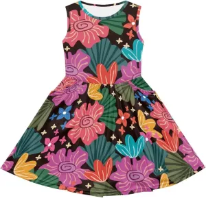 Sleeveless Cute Floral Dress for Girls Swing Loose Fit Sundress with Pockets Playwear