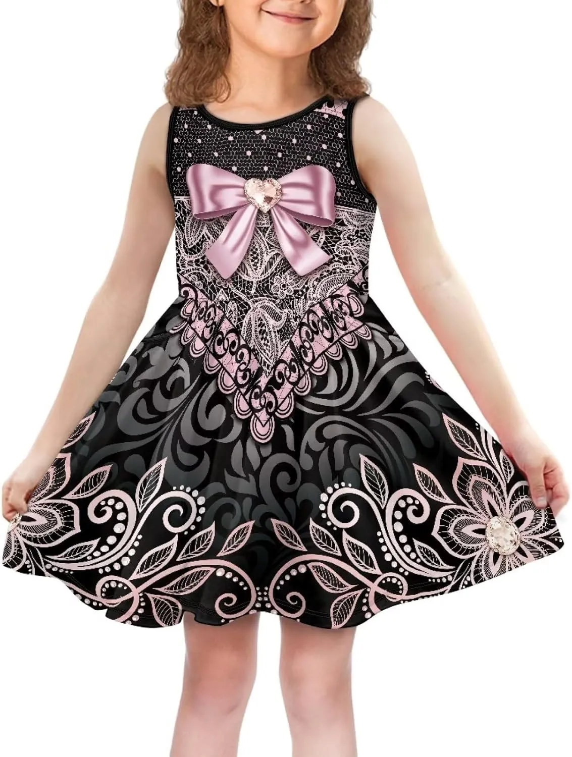 Sleeveless Loose Fit Swing Cute Dress for Girls Swing Twirly Casual Sundress with Pockets
