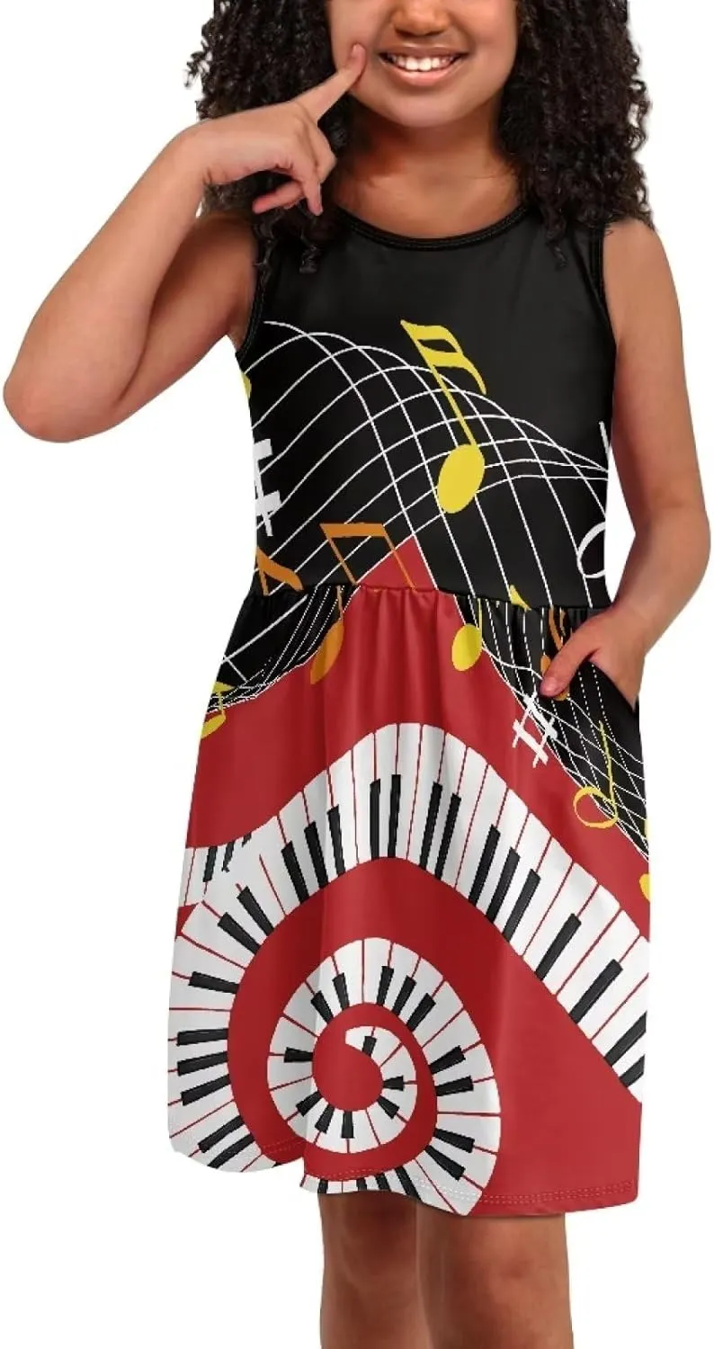 Sleeveless Loose Fit Swing Cute Dress for Girls Swing Twirly Casual Sundress with Pockets