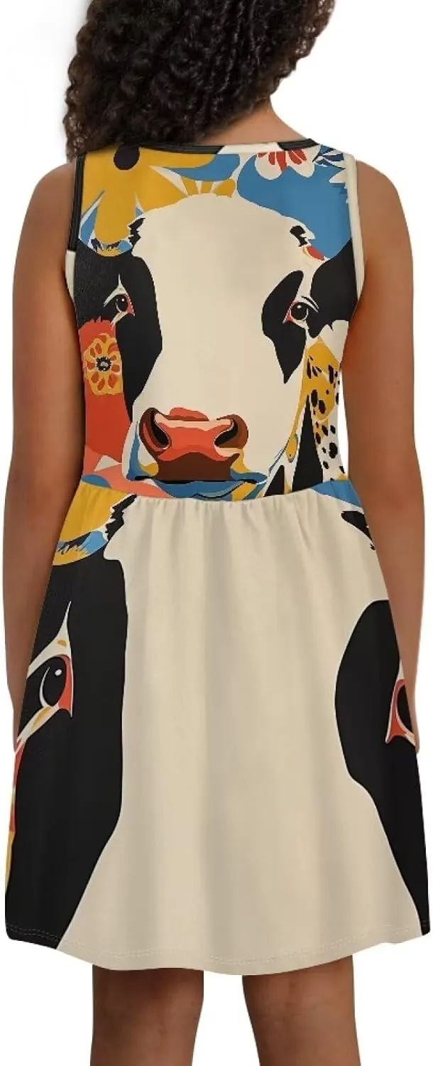 Sleeveless Loose Summer Mini Floral Dress for Girls Swing Cute Sundress with Pocket