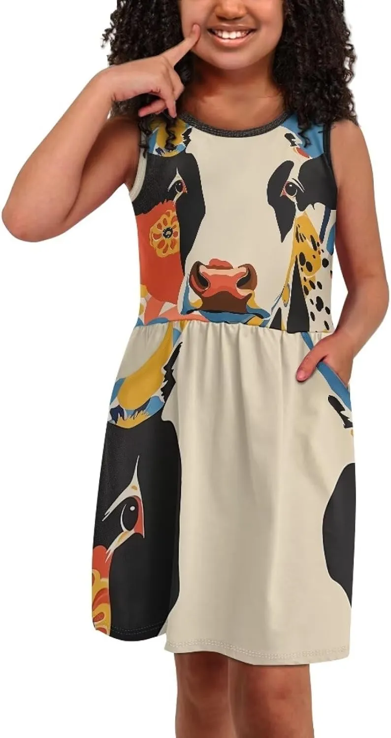 Sleeveless Loose Summer Mini Floral Dress for Girls Swing Cute Sundress with Pocket