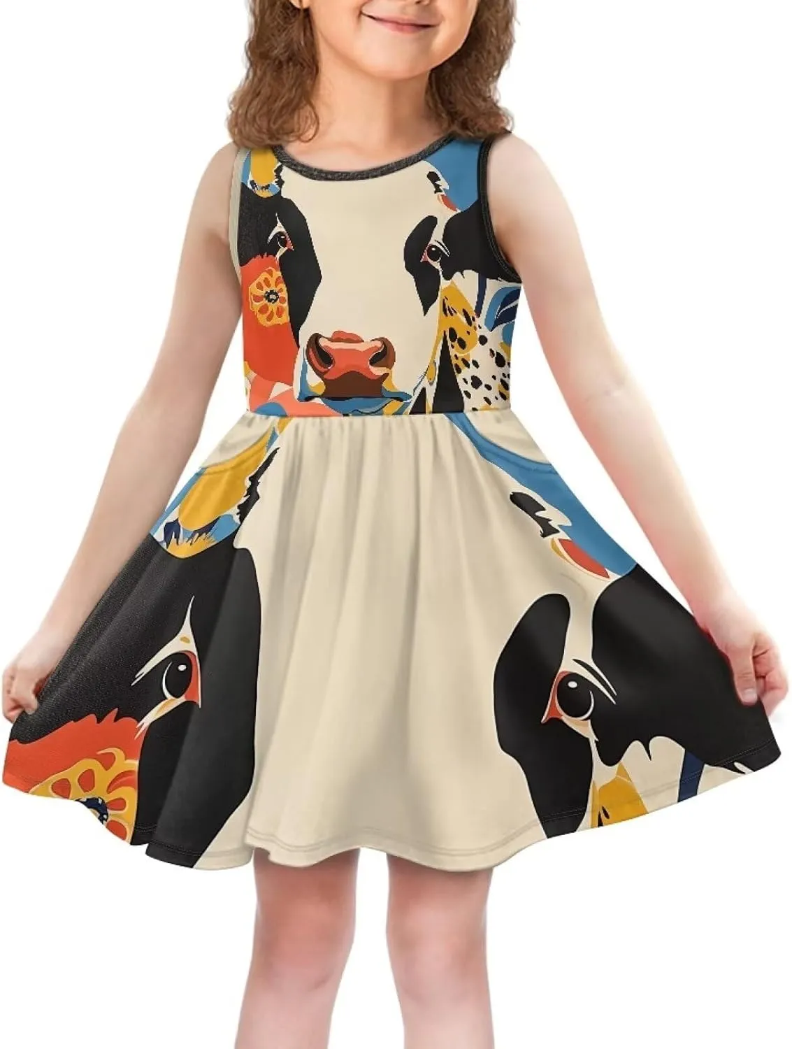 Sleeveless Loose Summer Mini Floral Dress for Girls Swing Cute Sundress with Pocket