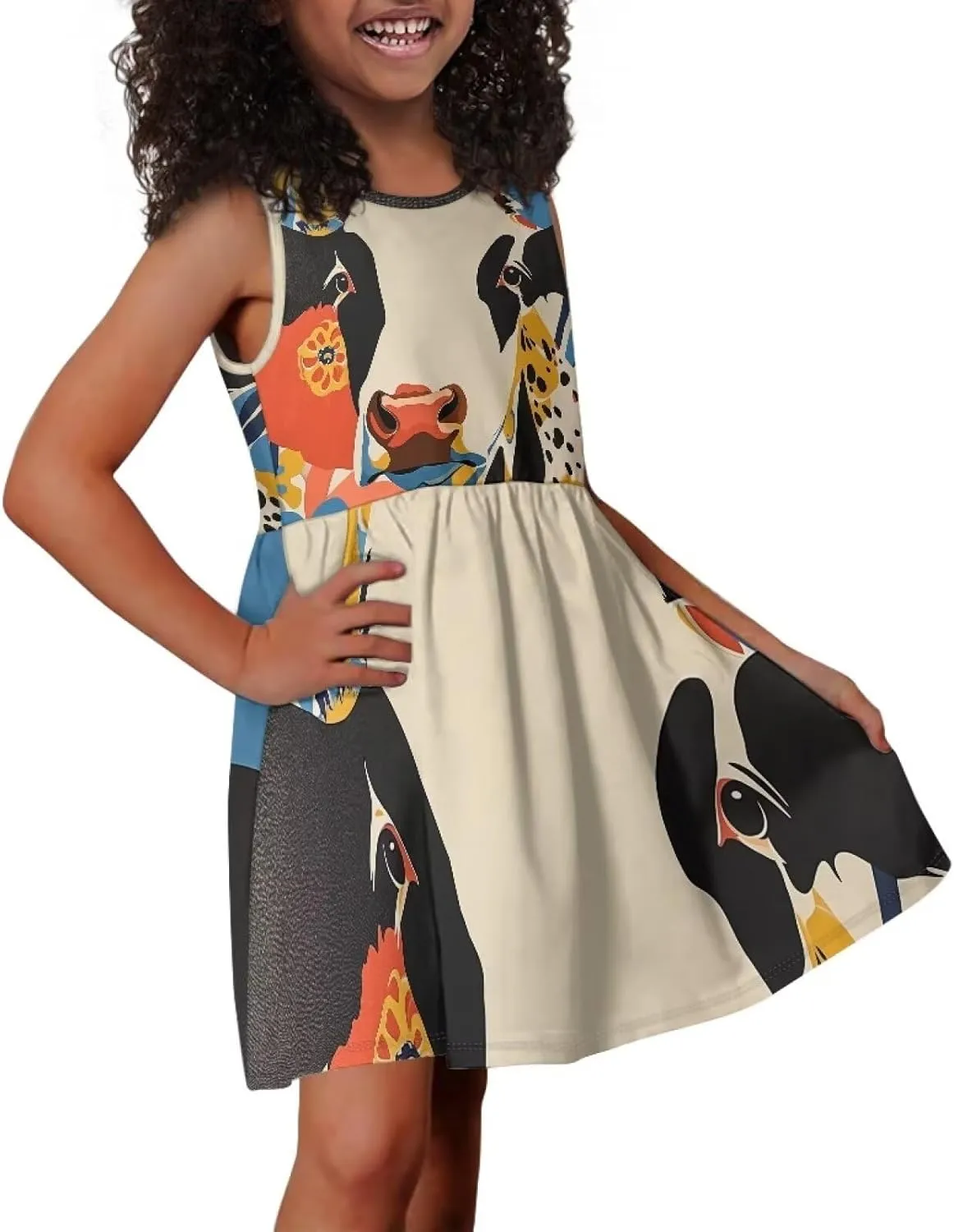 Sleeveless Loose Summer Mini Floral Dress for Girls Swing Cute Sundress with Pocket